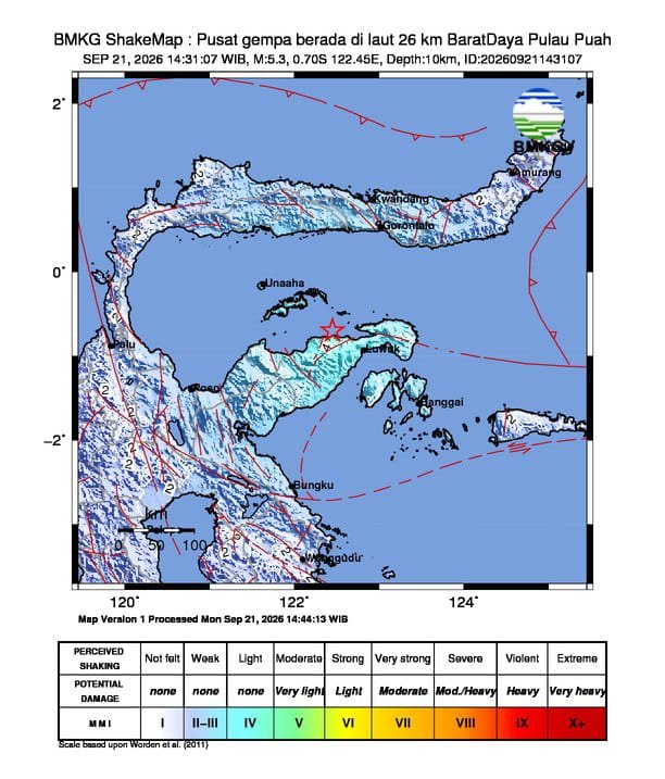 Gempa M5,1 Guncang Pantai Utara Banggai, BMKG Pastikan Tak Berpotensi Tsunami