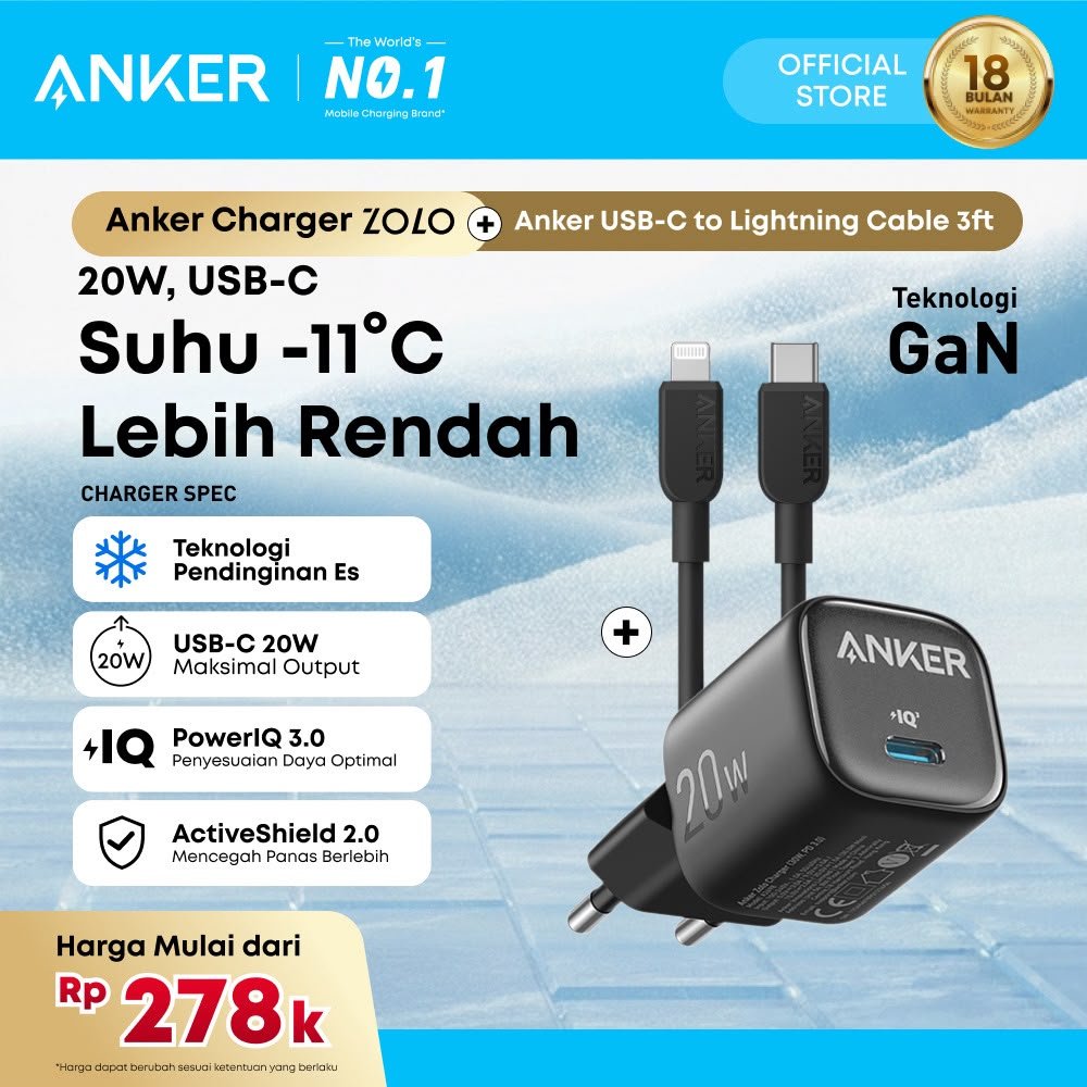 Cek Anker Zolo Adaptor Kepala Charger MFI iPhone 11 12 13 14 PD Type C to Lightning Fast Charging 20W 30W - B2699 / B2698 / A2699 / A2698 / A2348 / A2149 / A2331 / A2039 / A121E dengan harga Rp299.000.